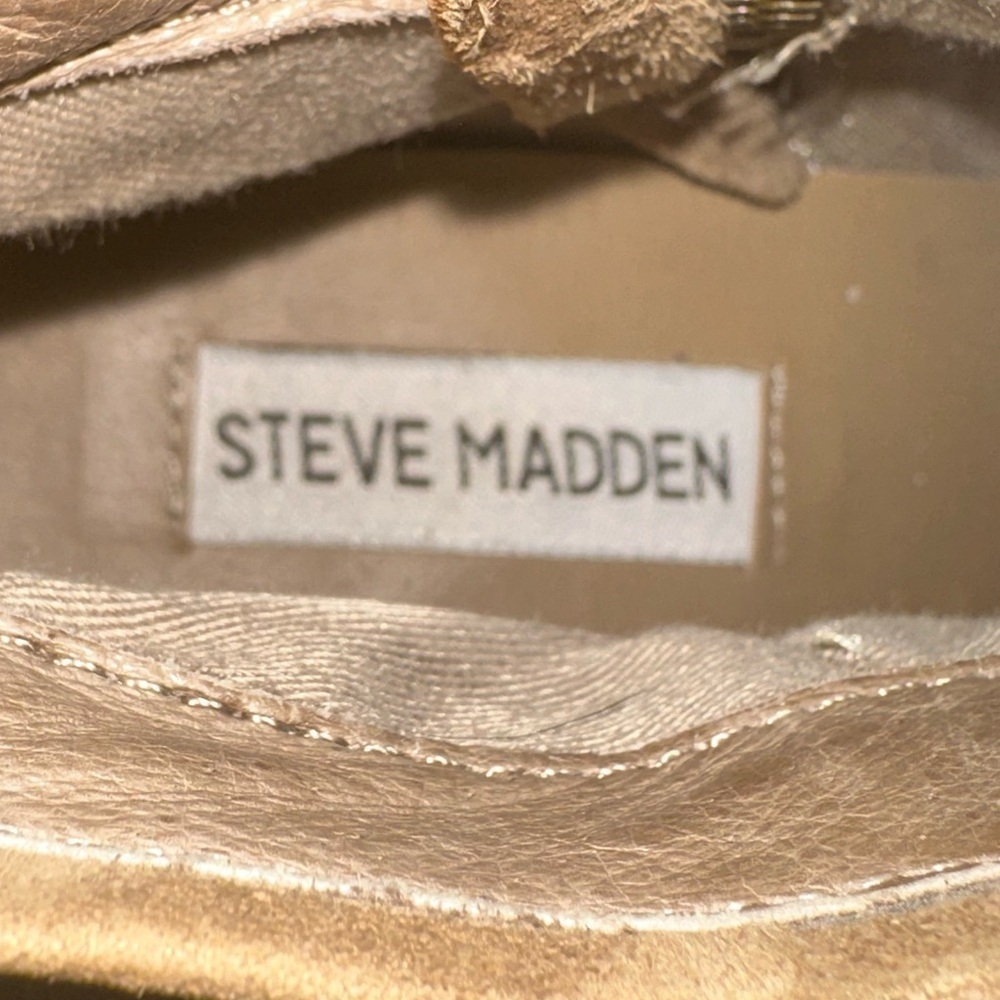 Steve Madden Prizzze Suede Ankle Zip Buckle Block Heel Booties, Taupe, Size 7. - Picture 13 of 15